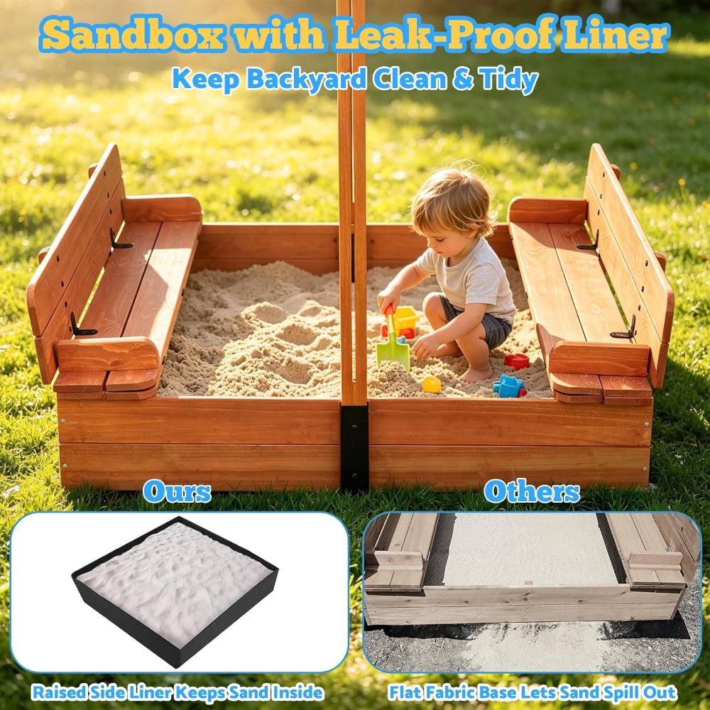 Kids Outdoor Bench - US-Versand: Holz-Sandkasten für Kinder mit Deckel