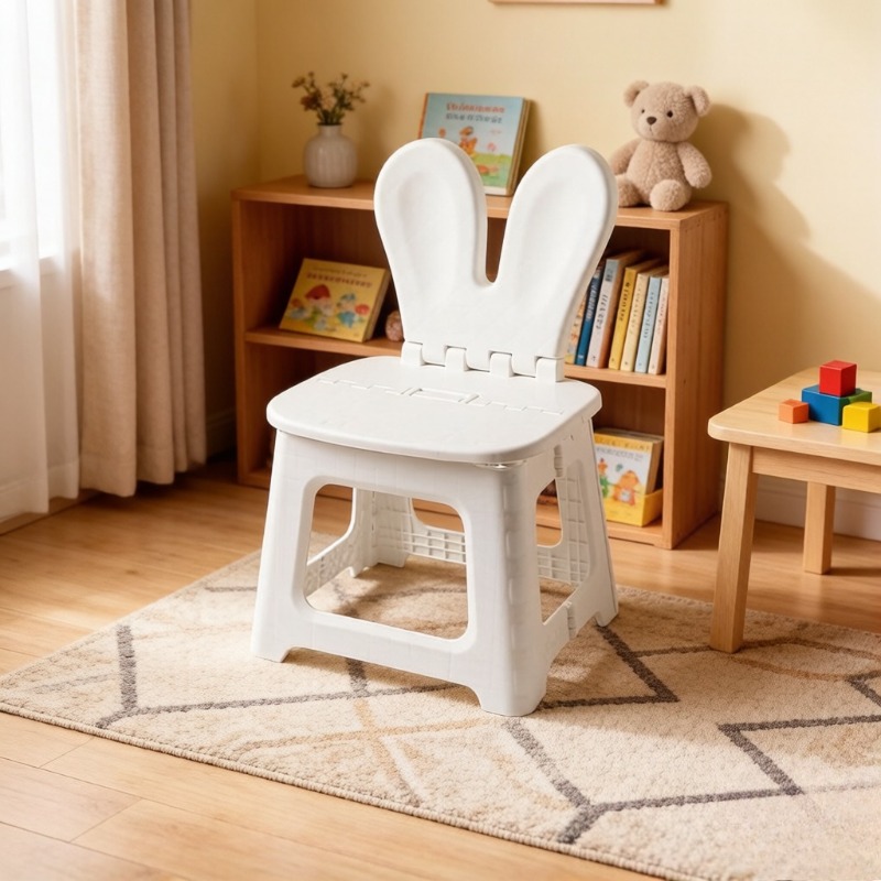 Kids Outdoor Chair Plastic - 2 Stück verdickter faltbarer Kaninchen-Cartoon-Stuhl, tragbarer