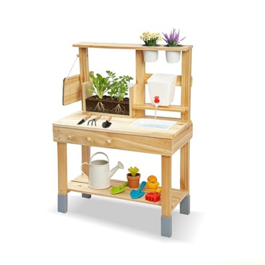 Kids Outdoor Chalkboard - Outdoor-Kinder-Pflanzbank mit Clearview-Pflanzkübel, Gartenstation aus Naturholz