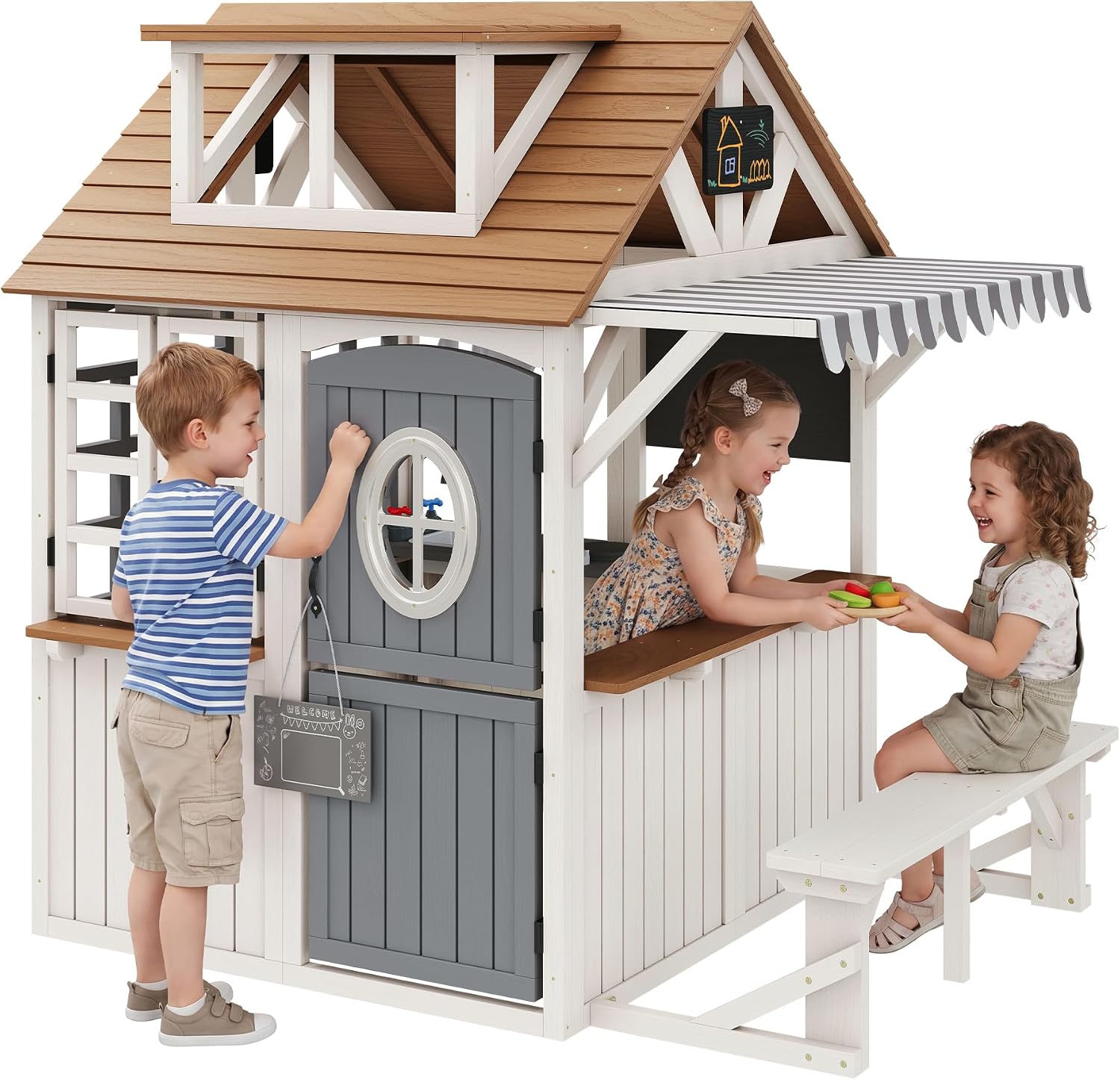 Kids Outdoor Chalkboard - Langlebiges Kinder-Spielhaus aus Fichtenholz für Draußen,