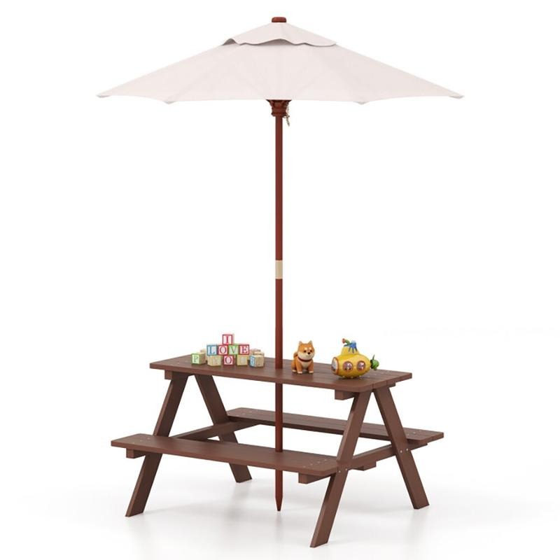 Kids Outdoor Bench - Outdoor 4-Sitzer Kinder-Picknicktisch-Set mit Abnehmbarem Sonnenschirm