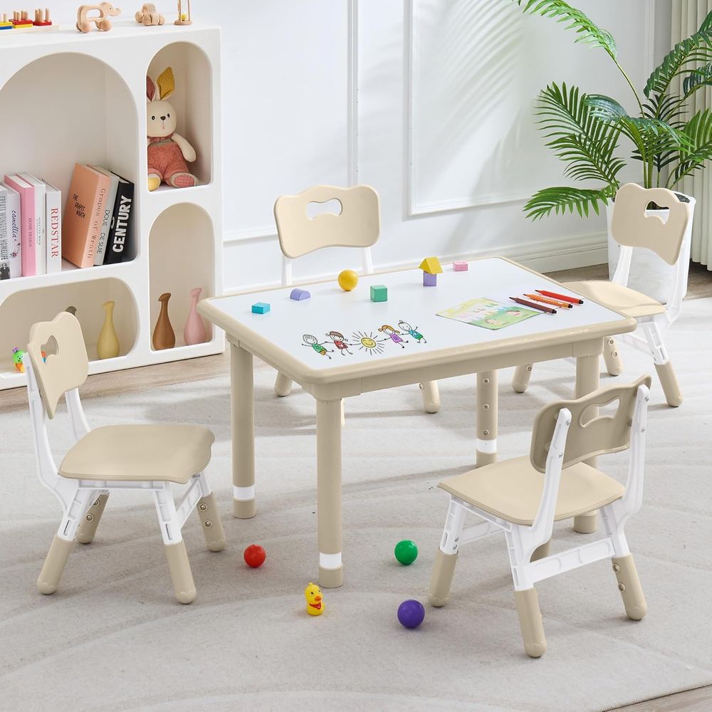 Kids Outdoor Table And Chairs - Kindertisch- und 4-Stühle-Set, höhenverstellbar (17,7–26,1 Zoll),