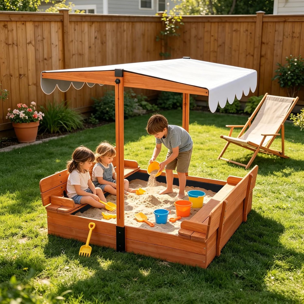 US-Versand: Holz-Sandkasten fü – Kids Outdoor Bench Bewertung und Preis