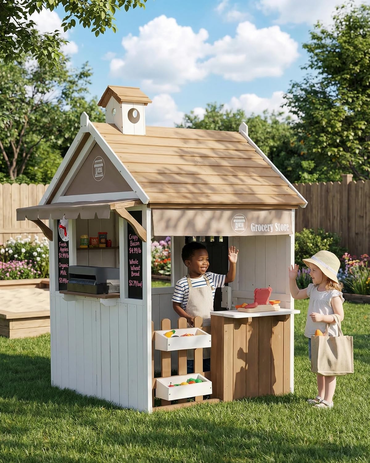 2-in-1 Zedernholz-Spielhaus fü – Kids Outdoor Chalkboard Bewertung und Preis