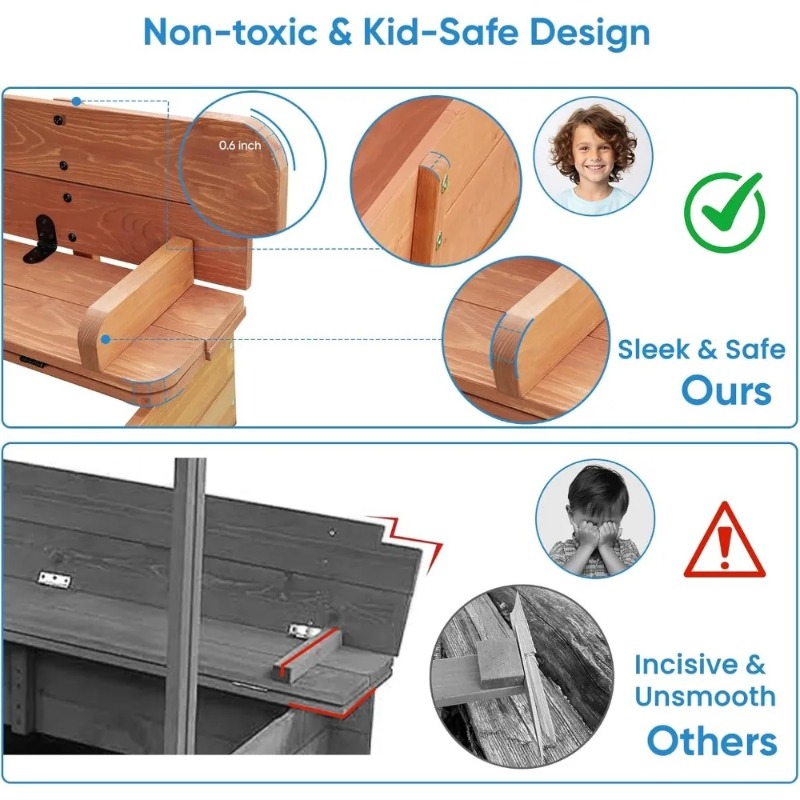 Holz-Sandkasten für Kinder mit – Kids Outdoor Bench Bewertung und Preis